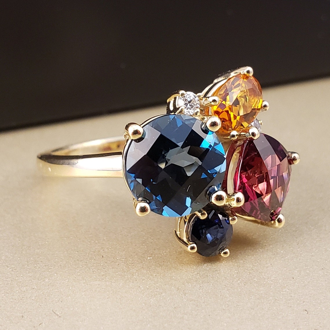 Rainbow Rings Multi Gem Rings Multi Color Gemstone Ring 14k Etsy