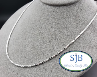 Silver Chains, 925 Silver Box Chains, 24" Sterling Silver 1.7mm Diamond Cut Box Chain, Long 925 Silver Chains, Layering Chains, #CH883