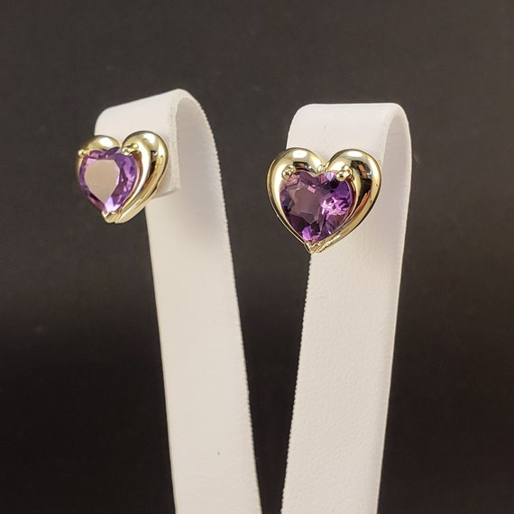 Amethyst Earrings, 14k Amethyst Studs, 14k Yellow… - image 3