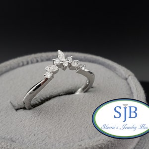 Diamond Bands, 14k Diamond Contour Bands, 14k White Gold Diamond Wedding Band, Crown Bands, Stackable Anniversary Bands, Sz 6.5, #WD1044