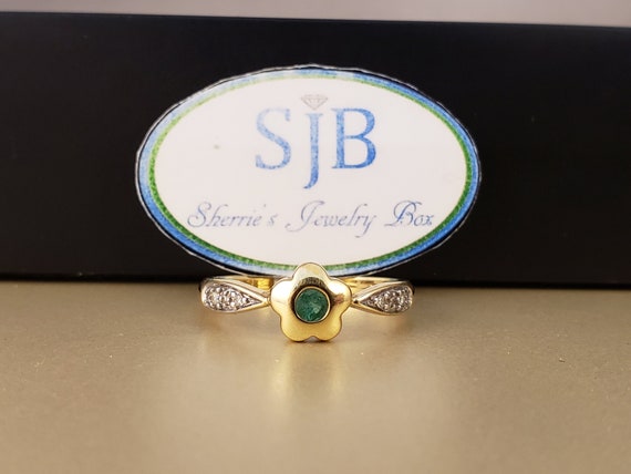Emerald Rings, 14k Yellow Gold Emerald & Diamond R