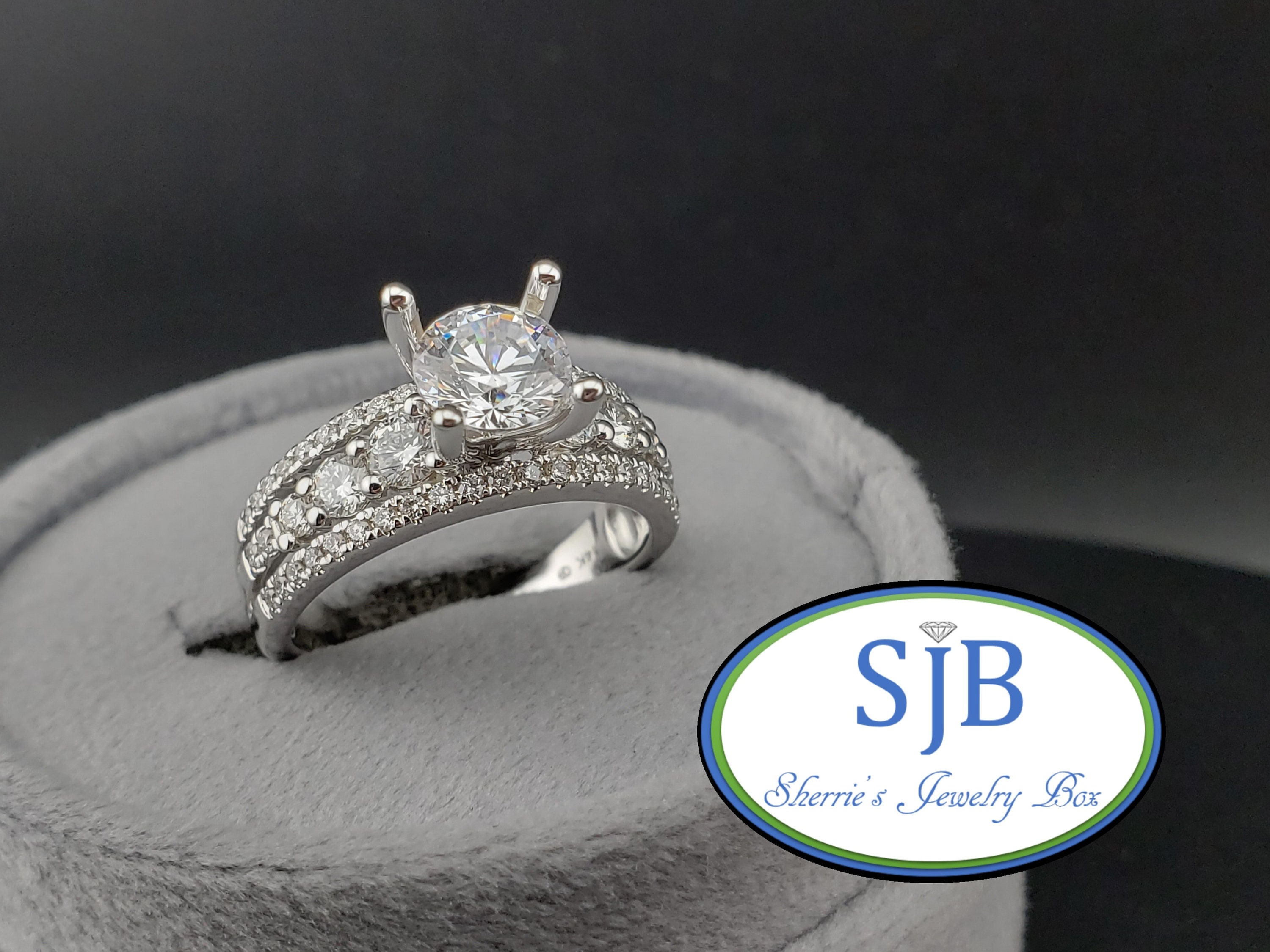 Engagement Rings, 14k Diamond Engagement Ring, 14k White Gold 3 Row Diamond Engagement Ring, Semi Mount Engagement Rings, Size 6.5, #WD905