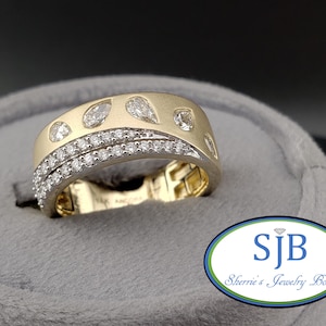 Diamant Bands, Einzigartige Diamant Statement Ringe, 14k Gelbgold Birnenform Diamant Band, Diamant Jubiläumsringe, Größe 6,5, #R1358