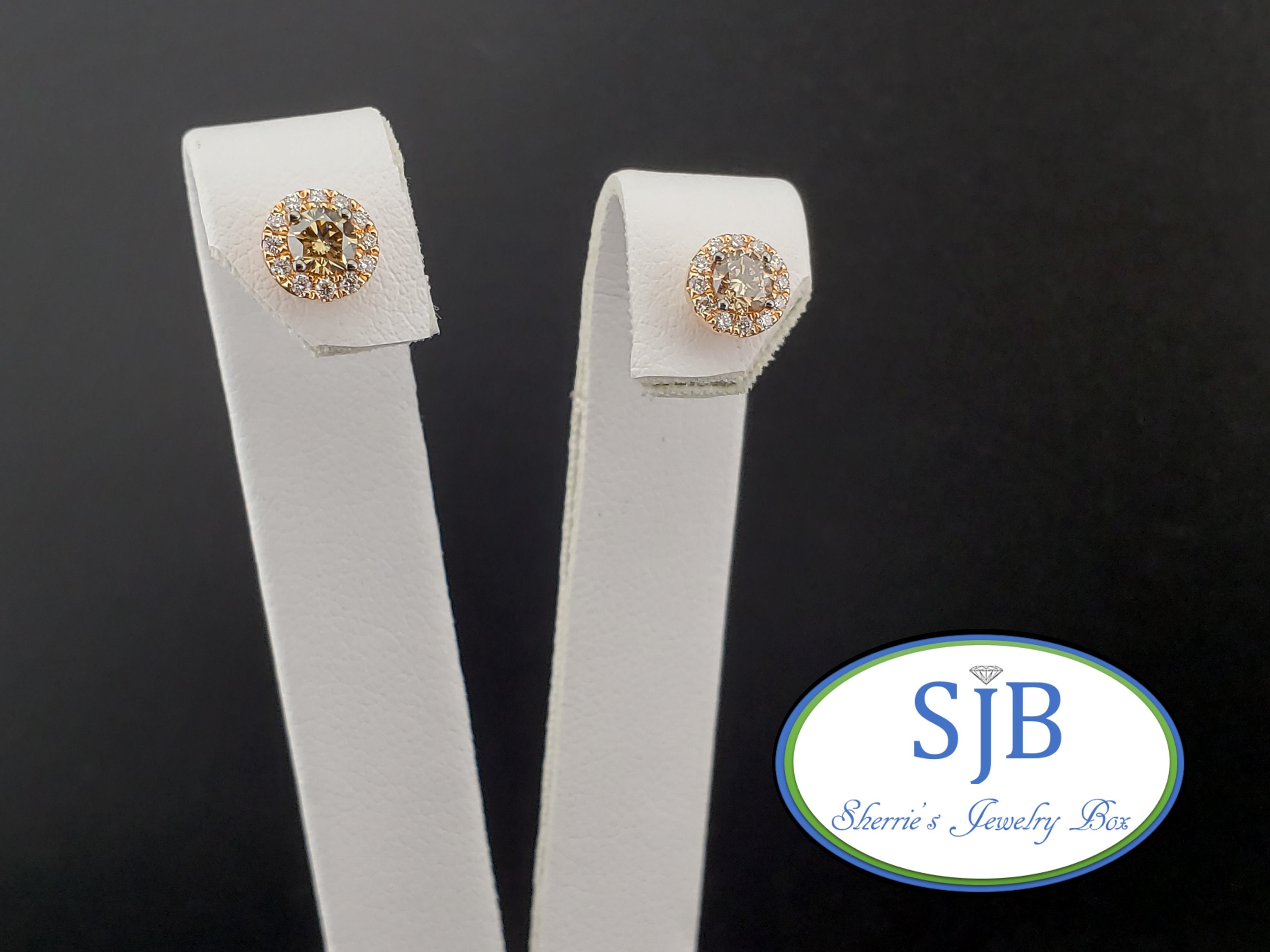 Champagne Diamond Earrings, 14k Rose Gold Champagne Diamond