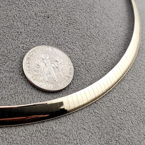 Vintage 14k Two Tone Omega Chain, Vintage 14k White & Yellow Gold Reversible Omega Chain, 17.5" 6mm Domed Omega Collar Necklace, #C5934 View 5