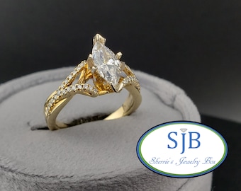 Engagement Rings, Marquise shape Engagement Rings, 14k Yellow Gold Marquise Diamond Engagement Ring, Anniversary Rings, Size 6.5, #WD755