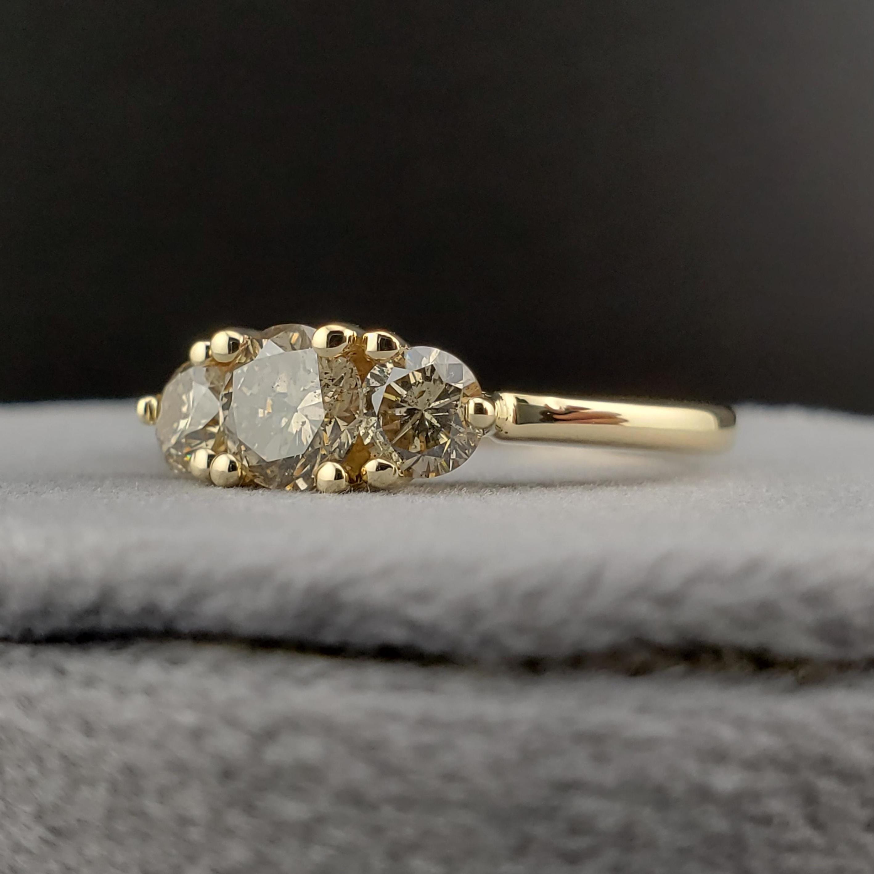 Vintage Diamond Ring, 14k Yellow Gold 1.01ct Cocoa Diamonds, Champagne ...