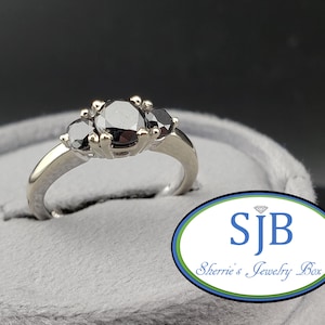 Diamond Rings, Black Diamond Engagement Ring, 14k White Gold Black Diamond Anniversary Rings, Black Diamond Stacking Rings, Size 6, #R519