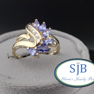 Vintage Tanzanite Ring, Vintage 14k Yellow Gold Marquise Tanzanite & Diamond Ring, Unique Vintage Rings, December Birthstone, Size 9, #C4460