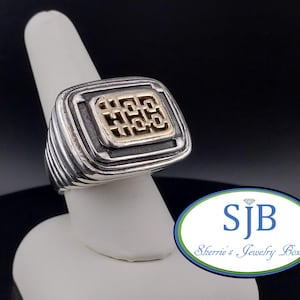Vintage Statement Ring, Vintage 925 Sterling Silver & 14k Yellow Gold Signet Style Ring, Chunky Rings, Unique Vintage Rings, Size 8.75 #C448