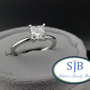 Vintage Engagement Rings, Diamond Solitaire Ring, Vintage 14k White Gold Princess Cut Lab Diamond Solitaire Engagement Ring, Size 7, #C4426