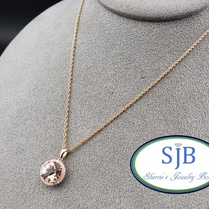 Morganite Pendants, Morganite Necklaces, 14k Rose Gold Pink Morganite and Diamond Halo Pendant with 18&quot; Chain, Wedding Jewelry, #P1545