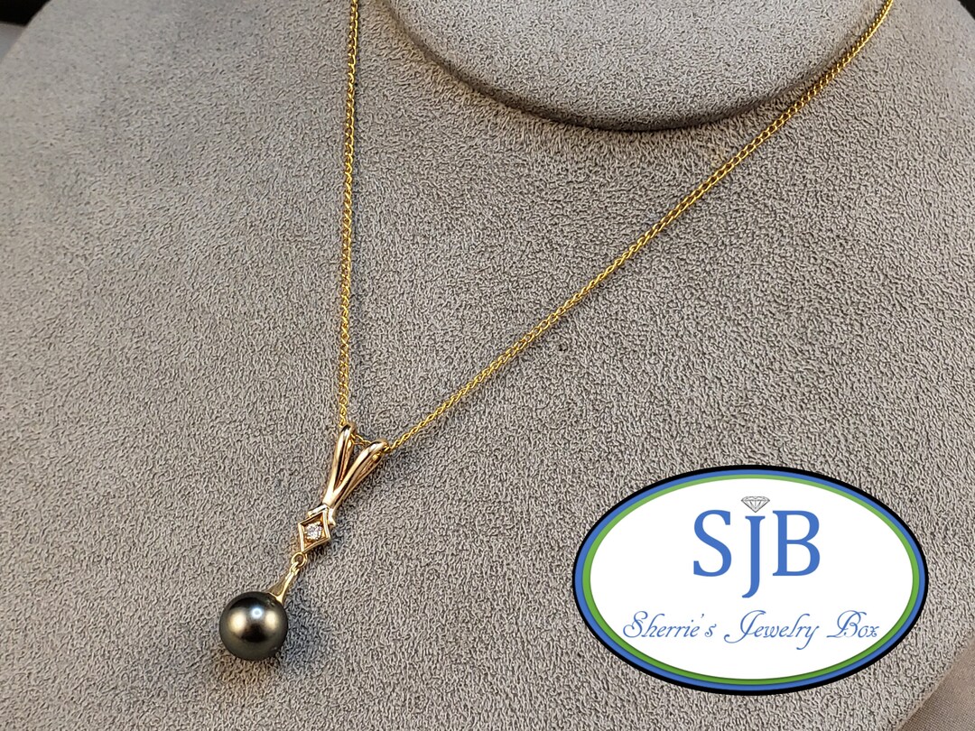 Tahitian Pearl Pendants, 14k Black Pearl Pendants, Vintage 14k Yellow