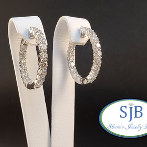 LAB Diamond Hoops, 14k White Gold 4.04ct Lab Grown Diamond IN & OUT Hoop Earrings, Hinged Hoop Earrings, Classic Diamond Hoops, #E1579