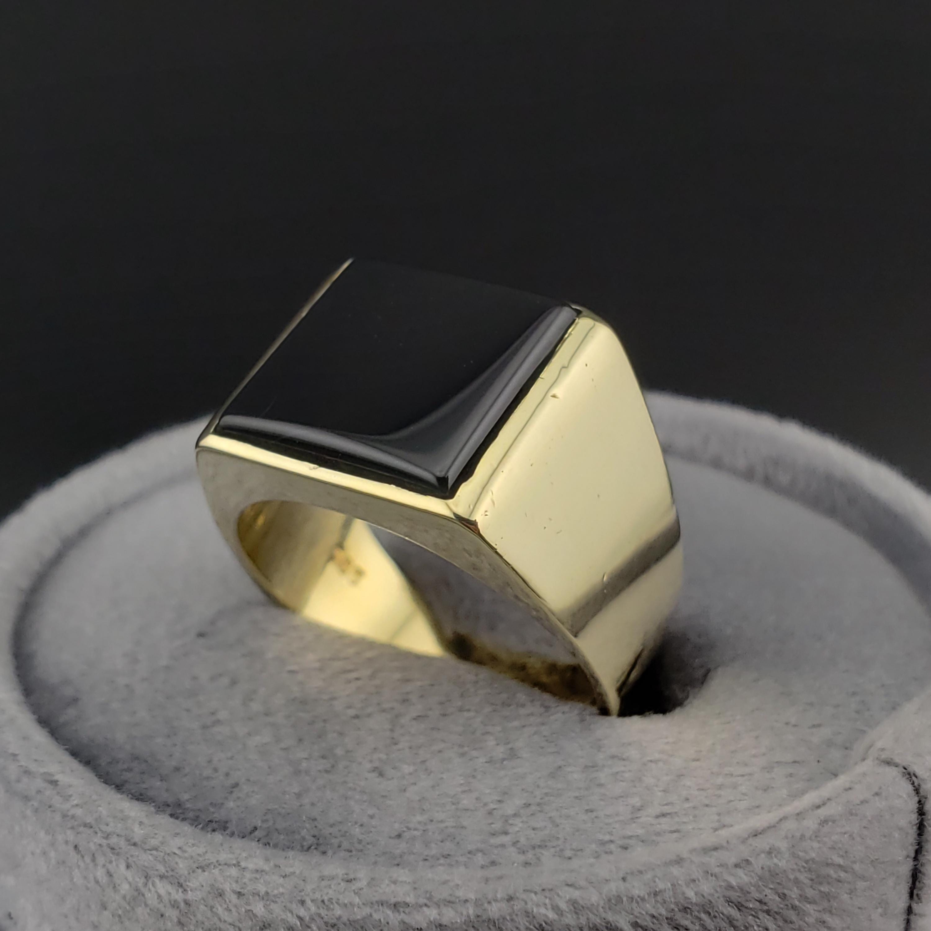 Anello Uomo Vintage In Onice Nero Naturale Ovale - Acciaio Inox 316L, Taglie 7-14, Con Sacchetto Regalo
