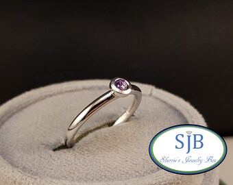 Amethyst Band, 14k Weißgold Amethyst Band, Stapelbare Ringe, Weißgold Amethyst Band, #R1131