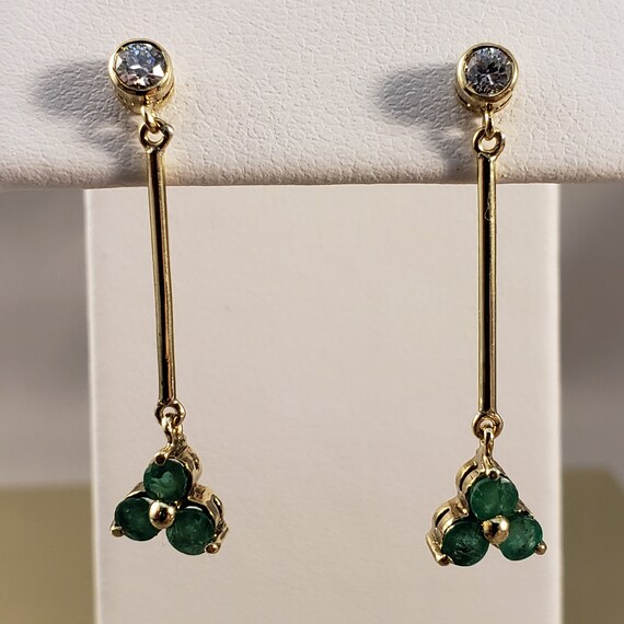 Emerald Earrings, 14k Yellow Gold Emerald & Diamo… - image 9