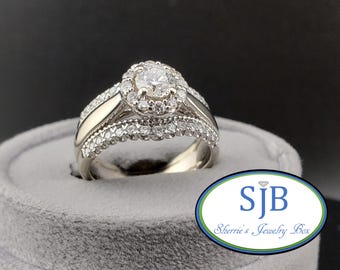 Engagement Rings, Vintage Engagement Set, Vintage 14k White Gold Diamond Halo Engagement Ring & Diamond Wedding Band Set, Size 8.25, #C5337