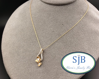 Diamond Necklace, Diamond Flower Pendants, 14k Yellow Gold Floral Diamond Pendant with Chain, Unique Flower Jewelry, April Birthstone #P1752