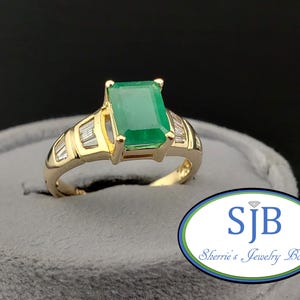 Vintage Emerald Ring, Vintage 14k Yellow Gold Emerald & Baguette Diamond Ring, Stackable Anniversary Ring, May Birthstone, Size 7.75, #C5472