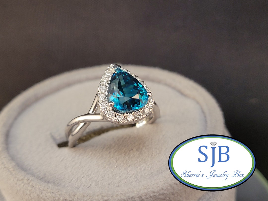 18金ホワイトゴールド ブルージルコンダイヤモンドリング ブルージルコンリング、ブルージルコン＆ダイヤモンドリング