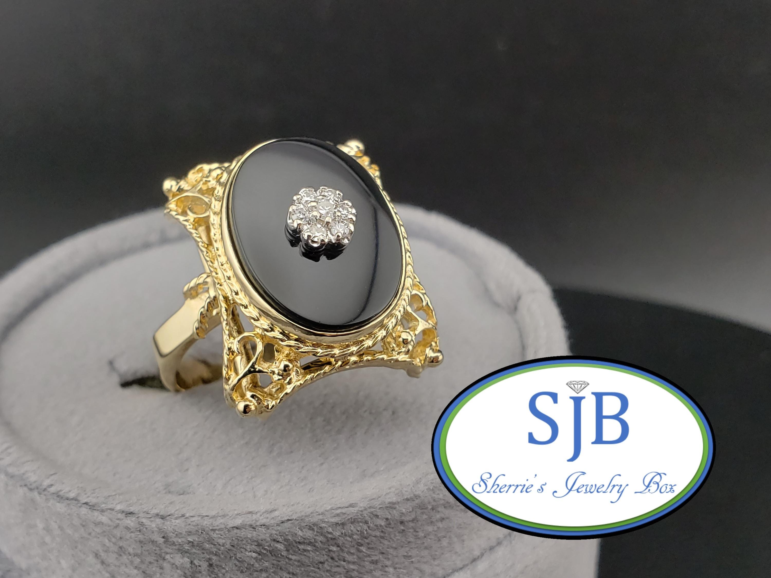 Onyx Rings, Vintage 14k Yellow Gold Black Onyx & Diamond Onyx Rings, Vintage 14k Yellow Gold Black Onyx & Diamond