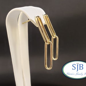 Paperclip Earrings, 14k Yellow Gold Paperclip Drop Earrings, 14k Gold Stud Earrings, Long Stud Style Earrings, Paperclip Jewelry, #E1634