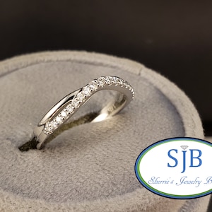 Diamond Bands, 14k Diamond Contour Band, 14k White Gold Diamond Wedding Band, Diamond Anniversary Bands, Stackable Bands, Size 7, #WD1003