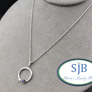 Sapphire Pendant, Sapphire and Diamond Pendant, 14k White Gold Pearshape Blue Sapphire & Diamond Halo Necklace, September Birthstone, #P1654