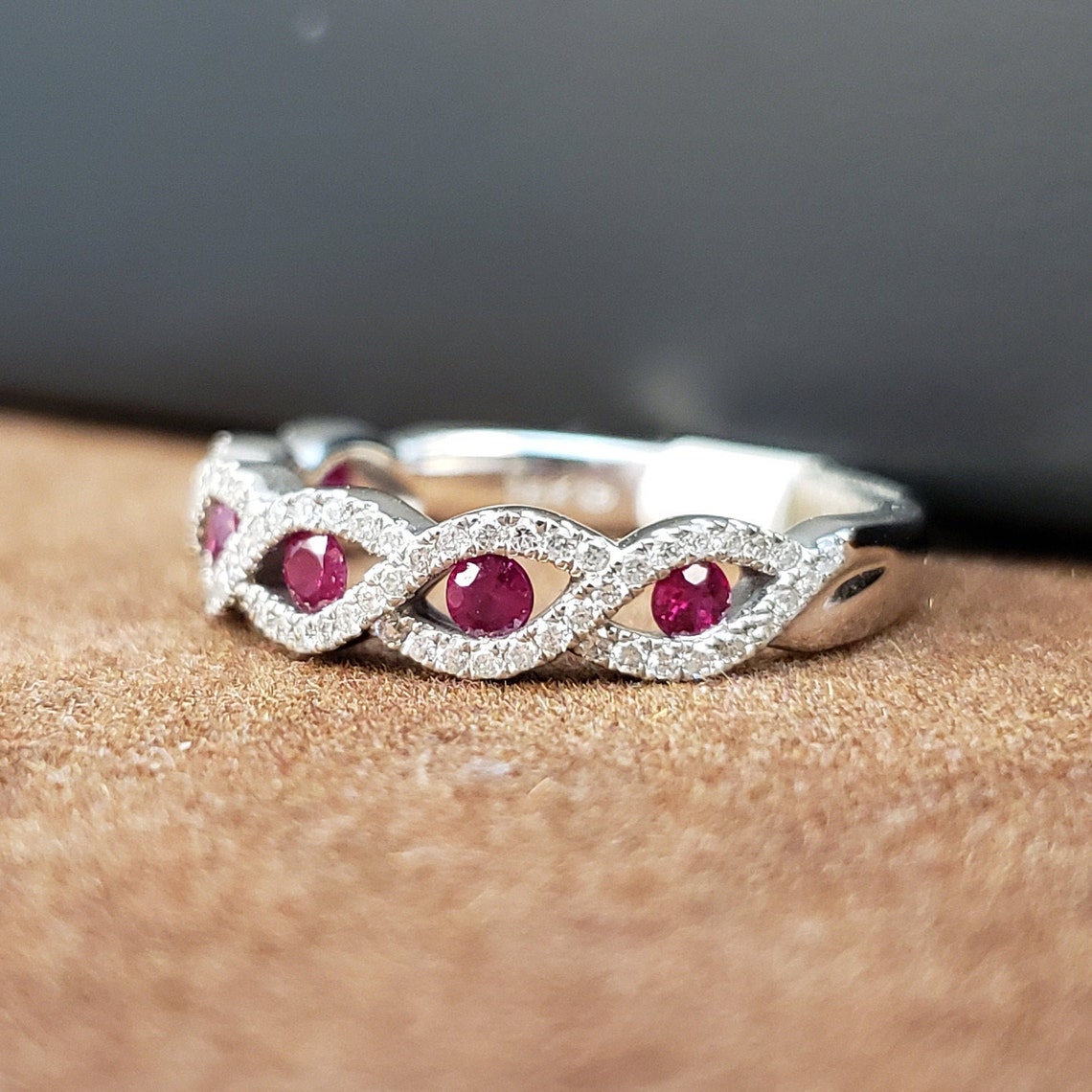 Ruby Rings Ruby and Diamond Band 14k White Gold Ruby & | Etsy