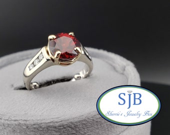 Garnet and Diamond Rings, Vintage 14k Yellow and White Gold Garnet & Diamond Ring, Stackable Rings, January Birthstone, Size 5.25, #C3843