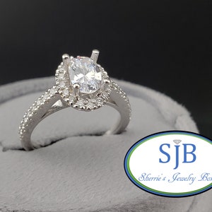 Anelli di fidanzamento, anello di fidanzamento con alone di diamanti in oro bianco 14k, anello di fidanzamento con alone di diamanti ovale, anello di anniversario di diamanti, misura 6,5, #WD899