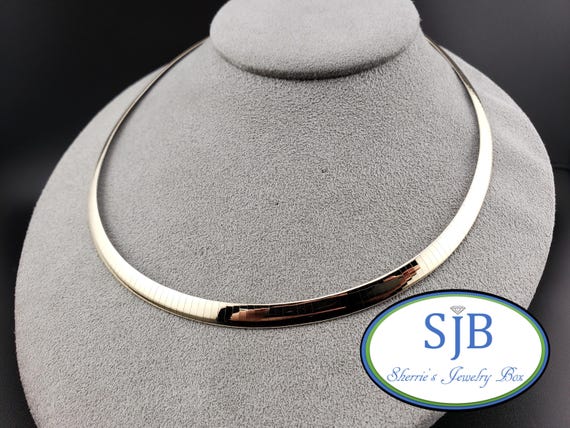 Vintage 14k Two Tone Omega Chain, Vintage 14k White & Yellow Gold Reversible Omega Chain, 17.5" 6mm Domed Omega Collar Necklace, #C5934