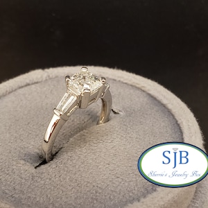 Engagement Rings, Platinum Engagement Rings, Emerald Cut Platinum Diamond Engagement Ring, Stackable Rings, Vintage Rings, Size 5.25, #C2114