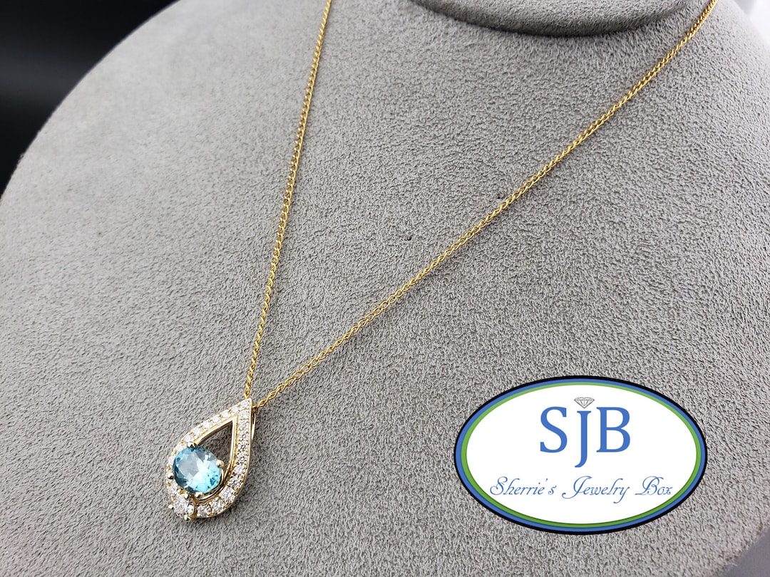 Blue Zircon Pendants Blue Zircon and Diamond Pendant 14k Etsy