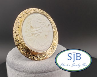 Vintage Cameo Brooch, Vintage 9k Yellow Gold Bezel Set Cameo Brooch, Antique Hand Carved Cameo Lapel Pin, Antique Cameo Jewelry, #C3823