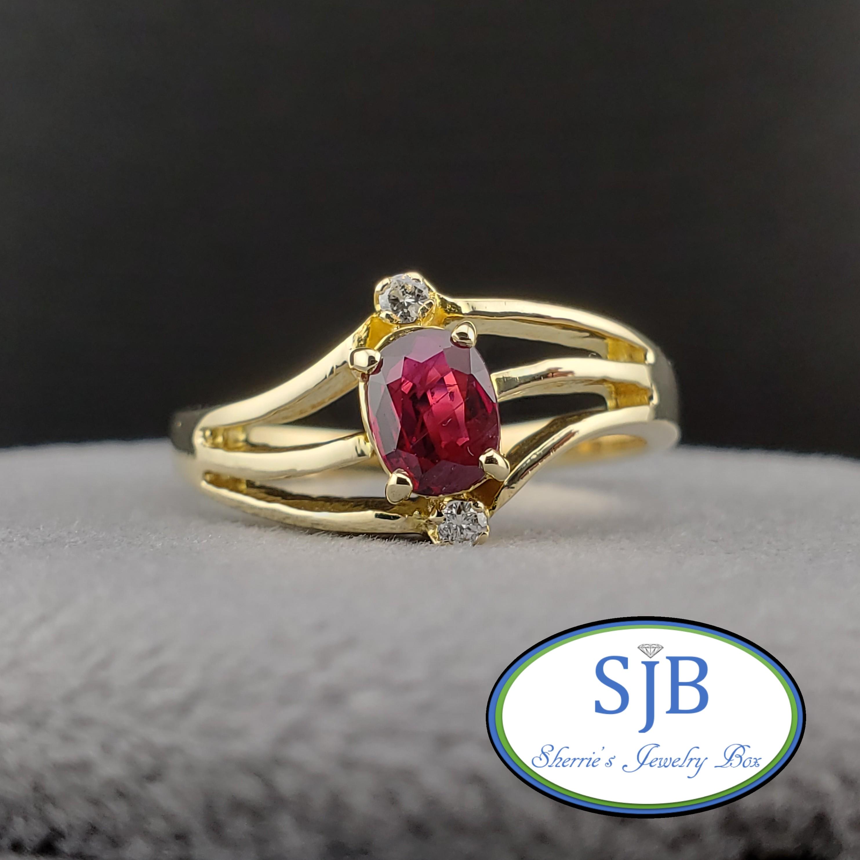 Ruby Stackable Aniversary Rings Vintage Ruby Rings, Vintage 14k Yellow Gold Oval Ruby & Diamond 3 Stone ...