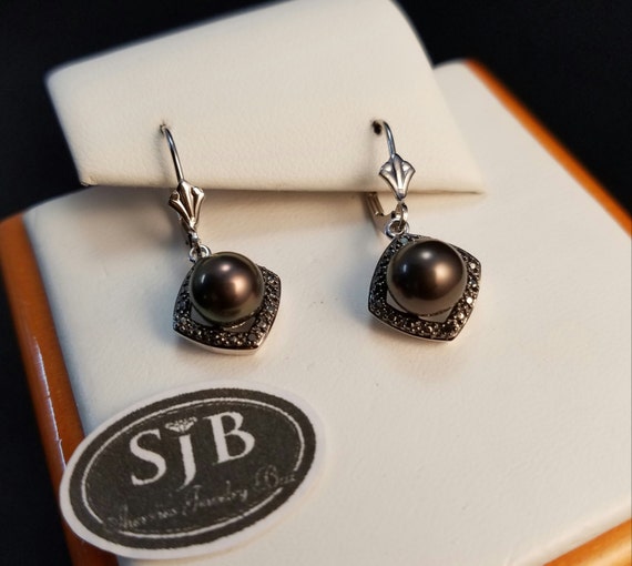 Black pearl and diamond earrings deals