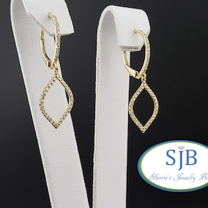 Orecchini con diamanti, orecchini pendenti con diamanti 14k, pendenti con diamanti a forma geometrica in oro giallo 14k, orecchini pendenti con diamanti con chiusura a leva, #E1328