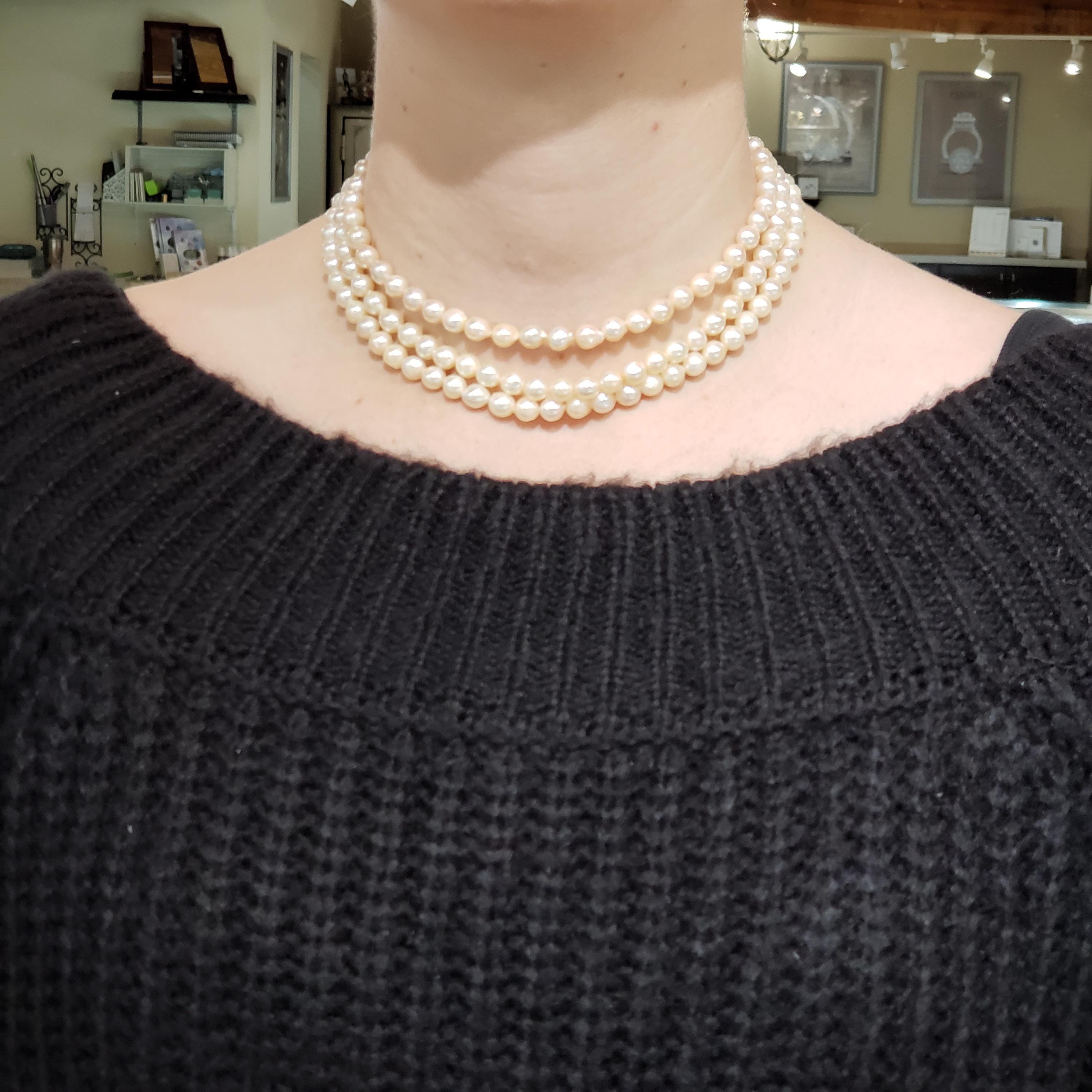 Vintage Triple Pearl Strand Necklace, 16.5
