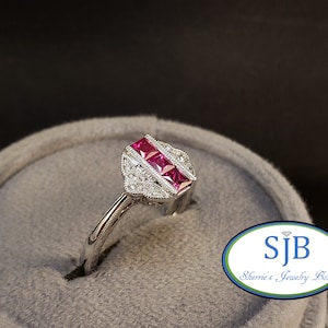 Ruby Rings, Ruby and Diamond Rings, 14k White Gold Ruby & Diamond Ring, Vintage Style Engagement Ring, July Birthstone Ring, Size 6.5, #R856