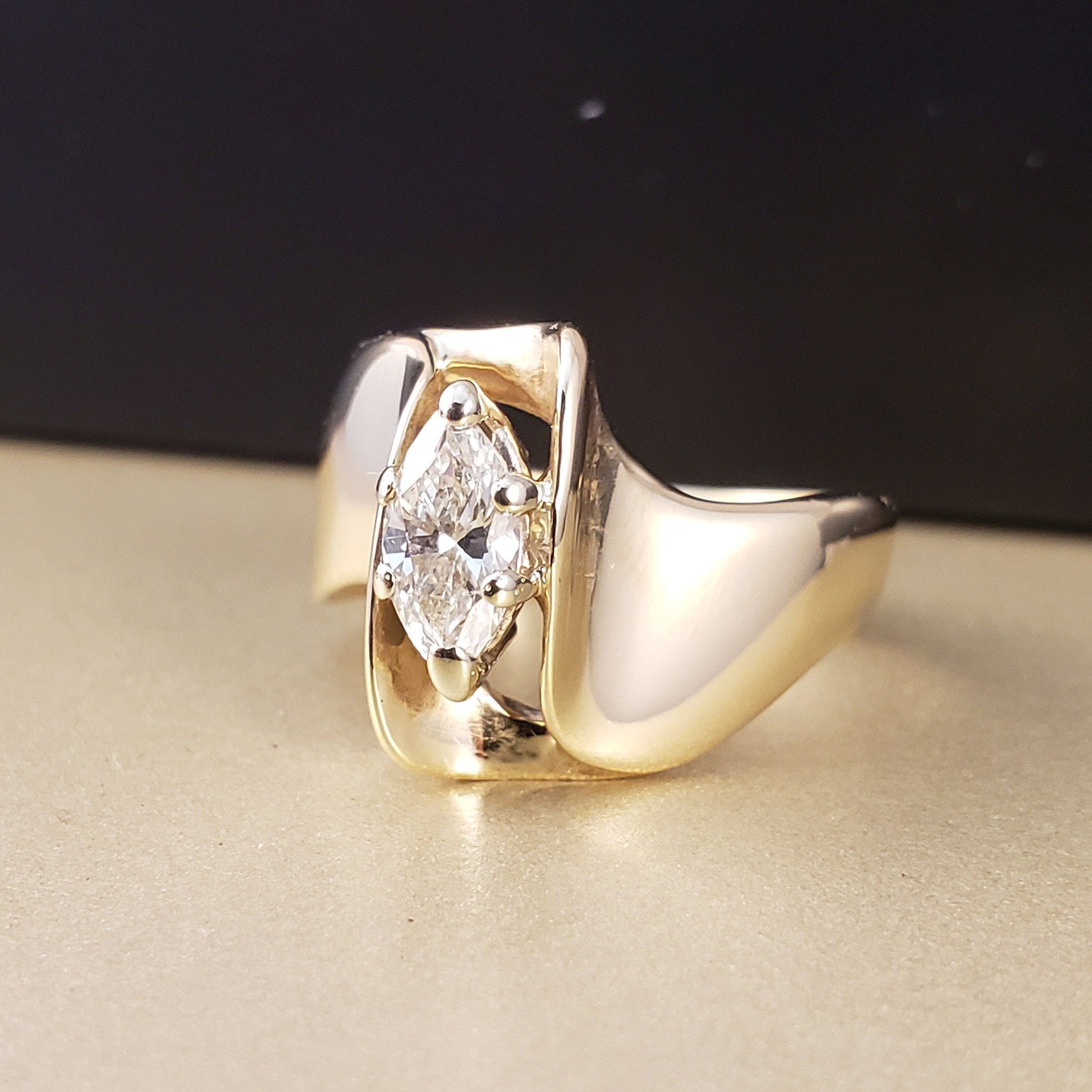 Diamond Ring 14k Marquise Diamond Ring 14k Yellow Gold | Etsy