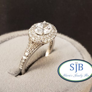 Engagement Rings, 18k White Gold Diamond Halo Engagement Ring, Vintage Style Ring, East West Designs, Oval Engagement Ring, Size 6.5, #WD413