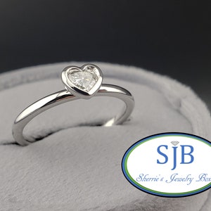 Engagement Rings, Diamond Solitaire Rings, 14k White Gold Heart Shape Diamond Solitaire Engagement Ring, Anniversary Rings, Size 7 #R1274