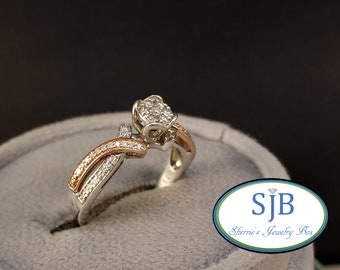 Engagement Rings, Vintage Diamond Ring, 10k Rose & White Gold Diamond Ring, 2 Tone Diamond Engagement Ring, Stacking Rings, Size 5.5, #C2533