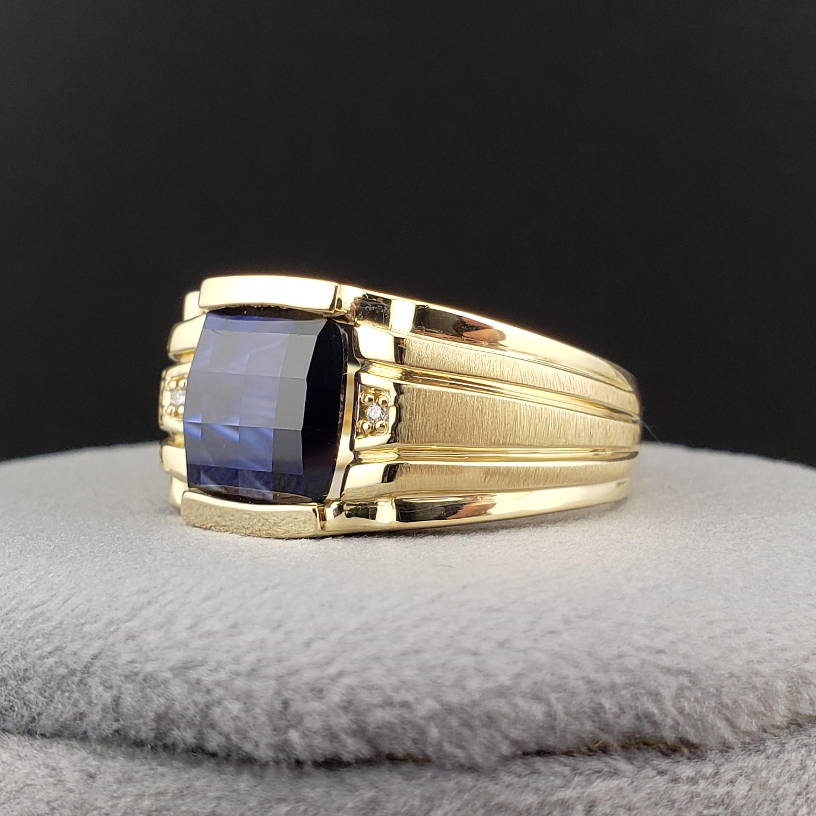 サファイア リング、メンズ ブルー サファイア リング、14K サファイア リング、メンズ ブルー サファイア リング、14K