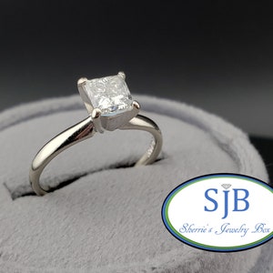 Engagement Rings, Vintage Diamond Solitaire Ring, Vintage 14k White Gold Princess Cut Diamond Solitaire Engagement Ring, Size 6.25, #C3482