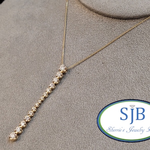 Diamond Pendants, Graduating Diamond Necklace, 10k Yellow Gold Graduated Diamond Drop Pendant With 17&quot; Gold Chain, April Birthstones, #P1479