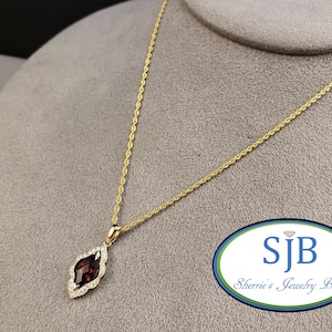 Colgantes de granate, estilo vintage, con halo de granate y diamantes, en oro amarillo de 14 k con cadena, piedras de nacimiento de enero, n.° P1522
