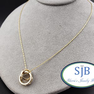 Diamant Anhänger, 14k Gelbgold Ehering Halskette, Doppel Diamant Kreis Anhänger, #P1742